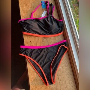 Cupshe Black Bikini with Pink and Orange Trim
